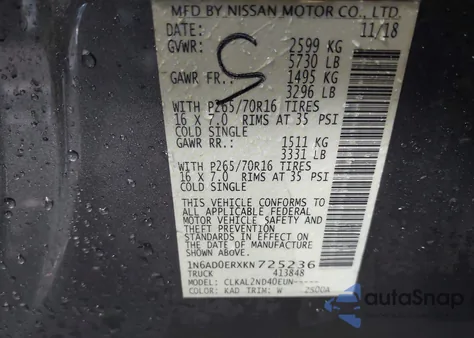 2019 Nissan Frontier Sv from USA, damaged, VIN 1N6AD0ERXKN725236